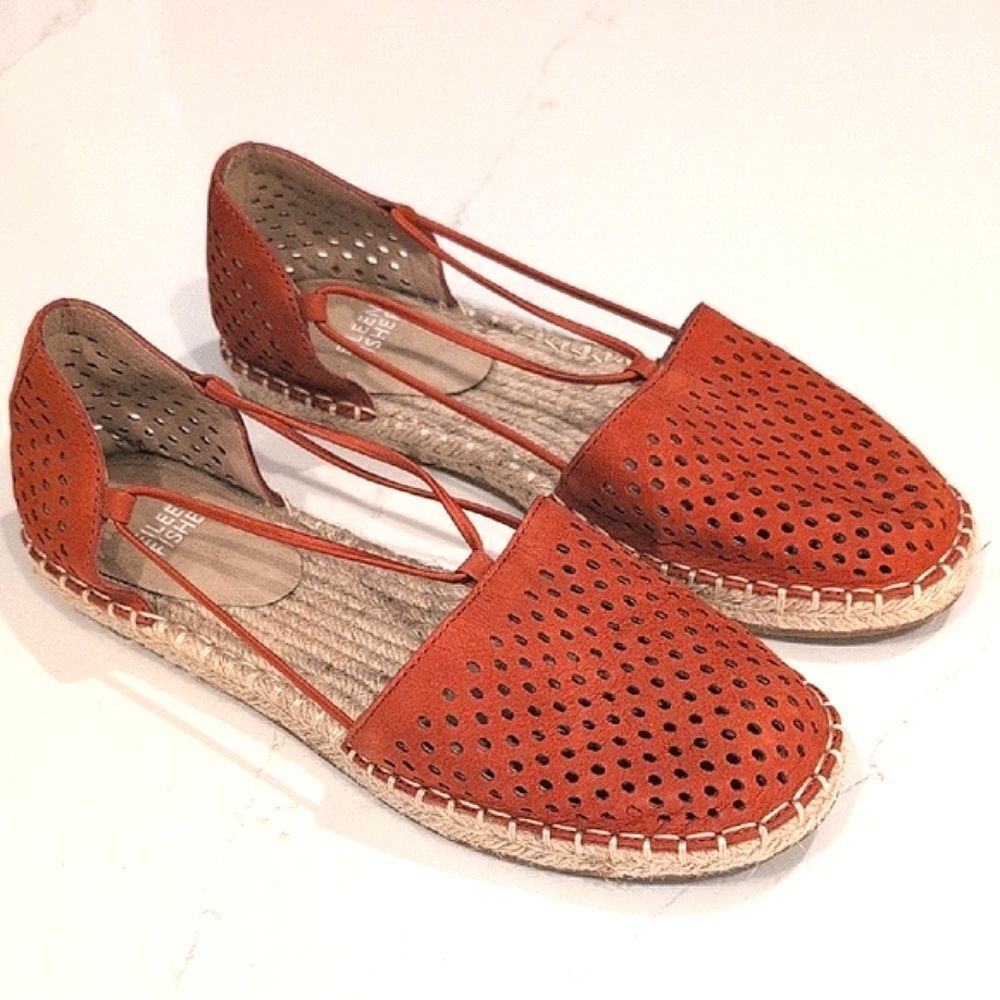 Eileen Fisher Lee 2 Perforated Tumbled Nubuck Leather Espadrille Flats in Chili